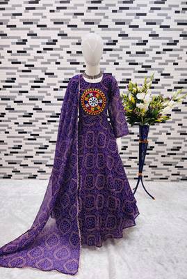 purple  heavy fox georgette gown set with digital print work - designer party wear 1
