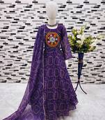 purple  heavy fox georgette gown set with digital print work - designer party wear