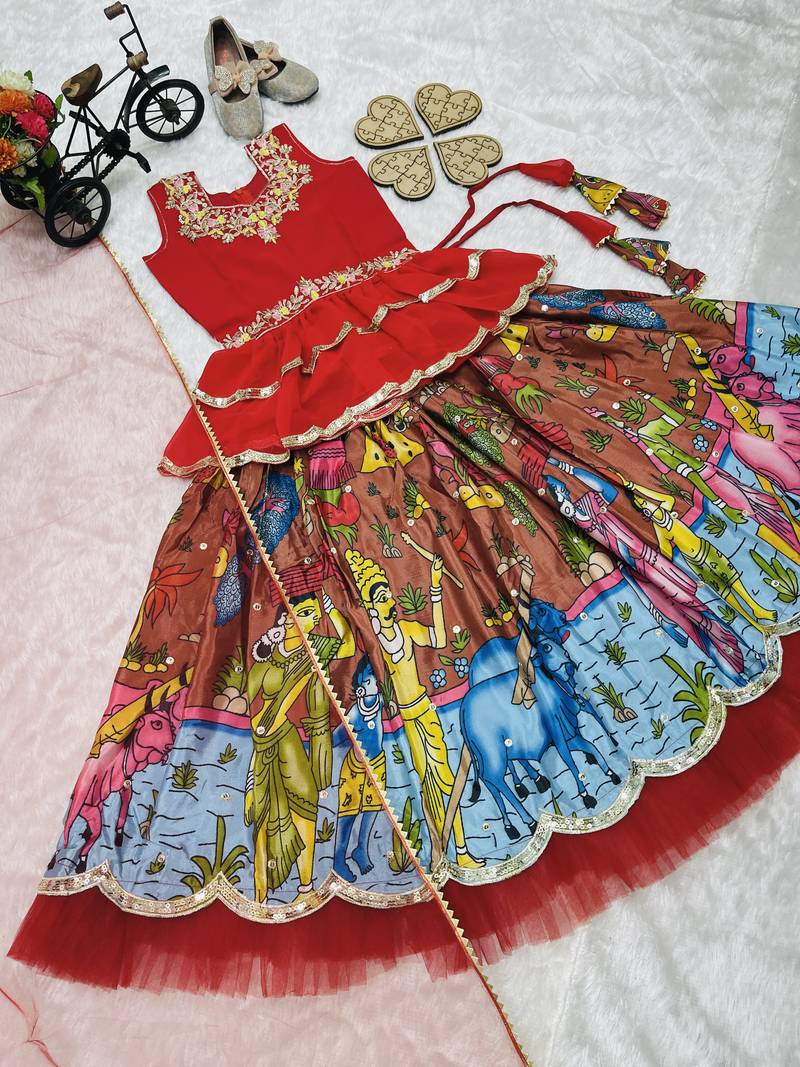 multi heavy chinon silk with digital print with embroidery work - designer party wear