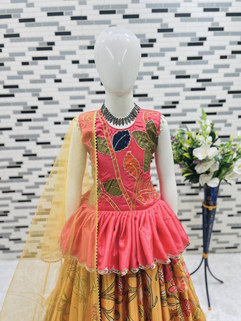 multi heavy chinon silk with digital print with embroidery work - designer party wear