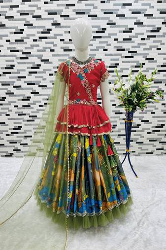 multi heavy chinon silk with digital print with embroidery work - designer party wear