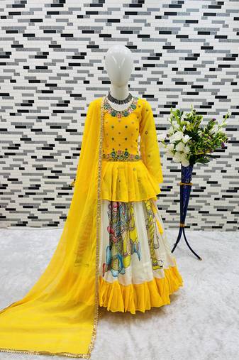 multi heavy chinon silk with digital print with embroidery work - designer party wear