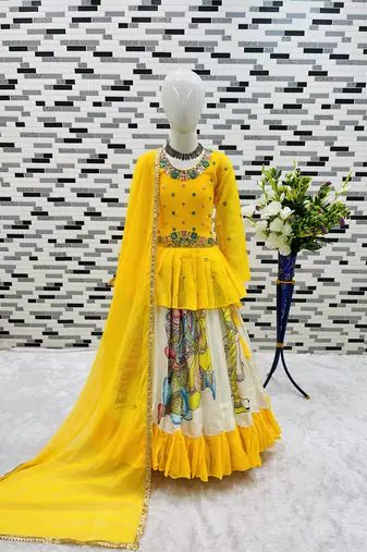 multi heavy chinon silk with digital print with embroidery work - designer party wear