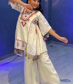 off white pure khadi cotton ethnic wear set with embroidery sequence work with real mirror work - designer party wear