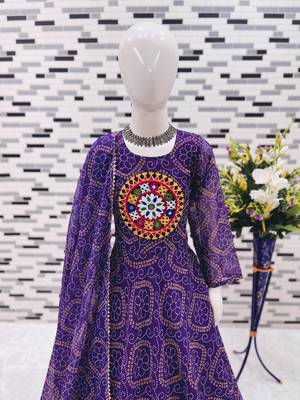 purple  heavy fox georgette gown set with digital print work - designer party wear 2