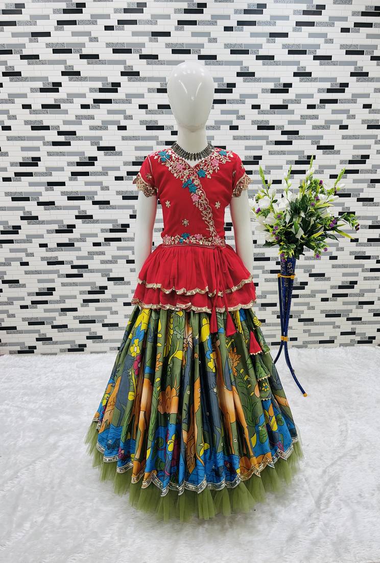 multi heavy chinon silk with digital print with embroidery work - designer party wear