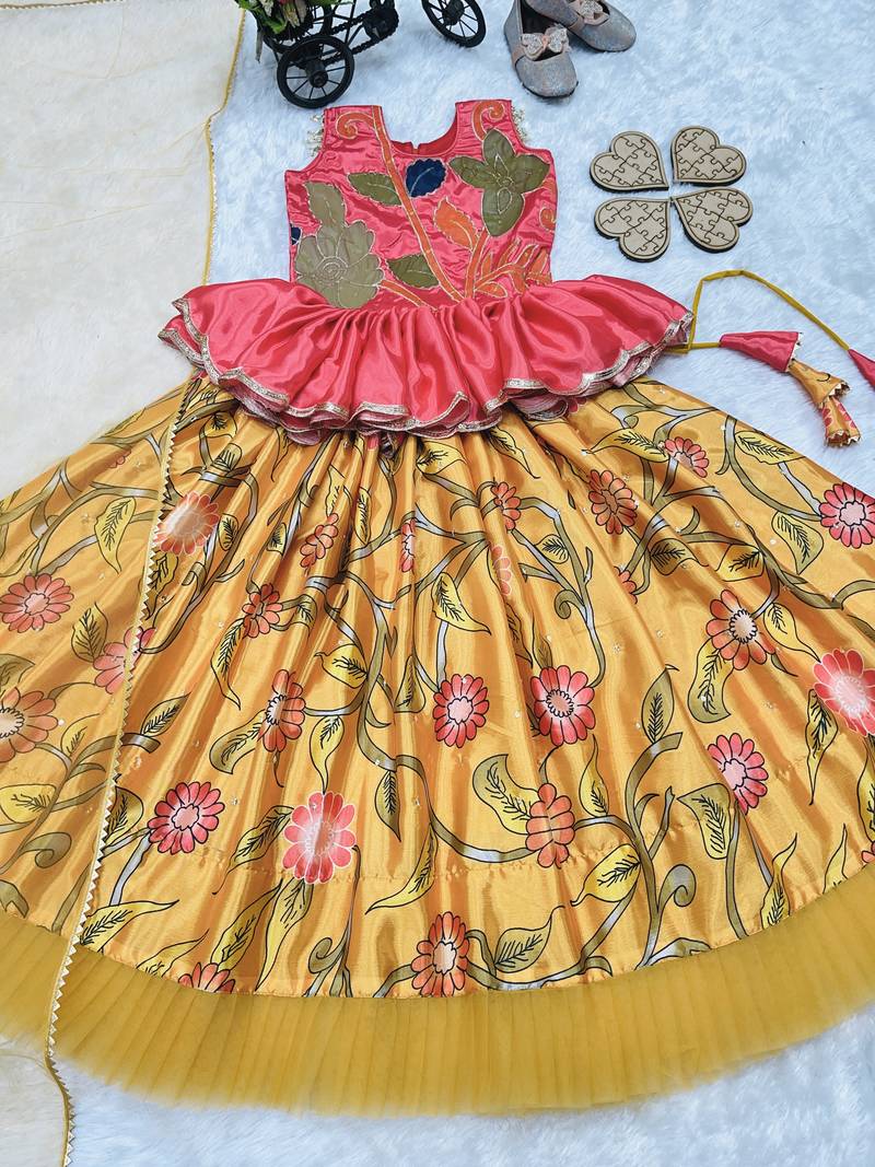 multi heavy chinon silk with digital print with embroidery work - designer party wear