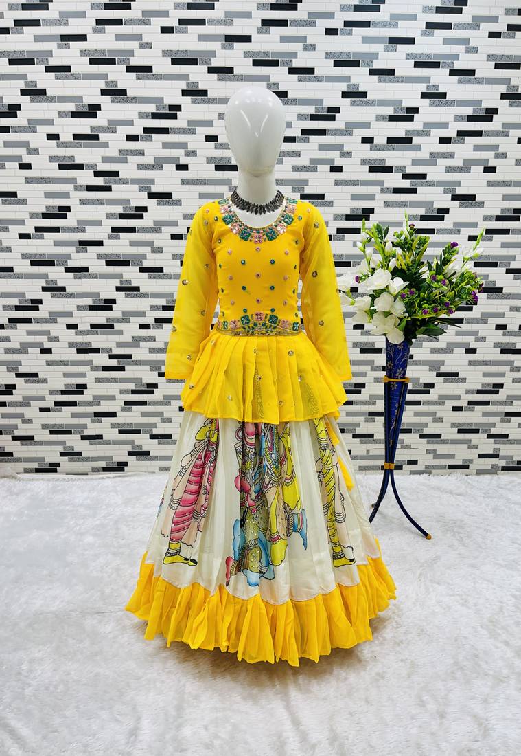 multi heavy chinon silk with digital print with embroidery work - designer party wear