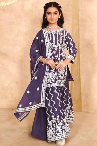 purple heavy fox georgette salwar suit set with embroidery work - designer party wear