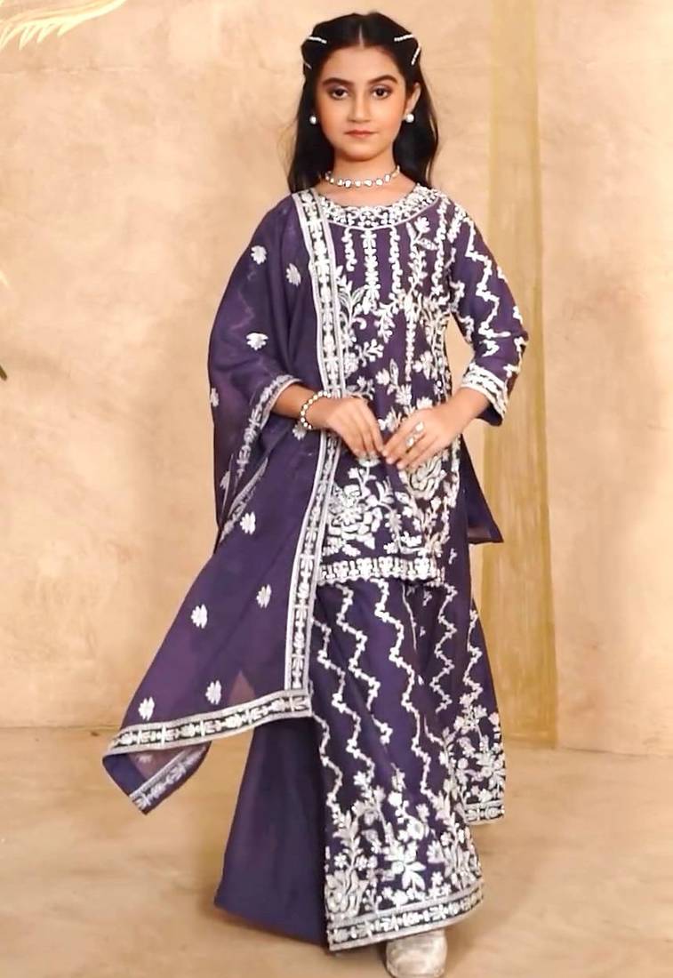 purple heavy fox georgette salwar suit set with embroidery work - designer party wear