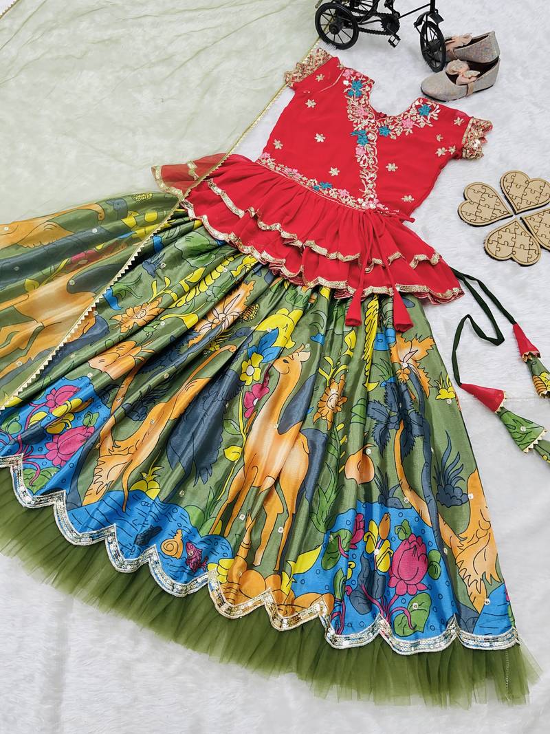 multi heavy chinon silk with digital print with embroidery work - designer party wear