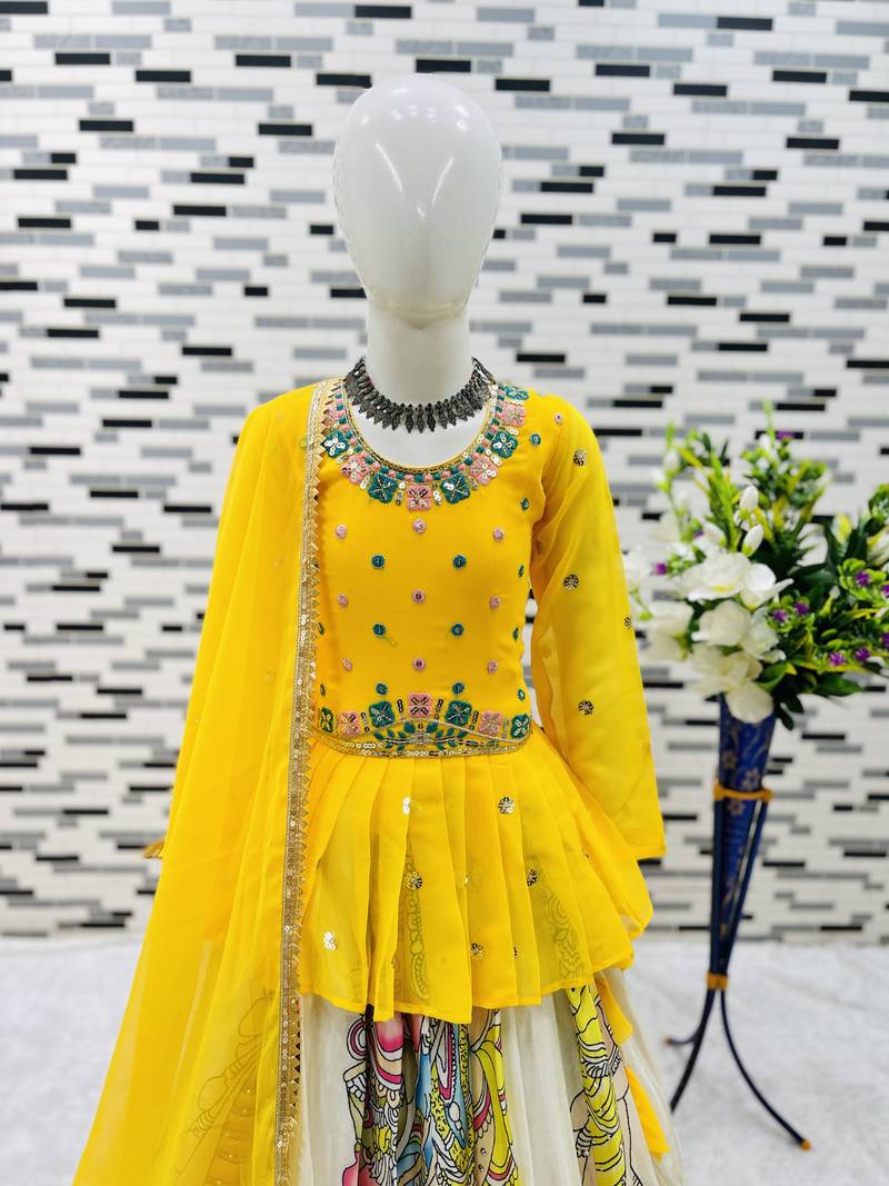 multi heavy chinon silk with digital print with embroidery work - designer party wear