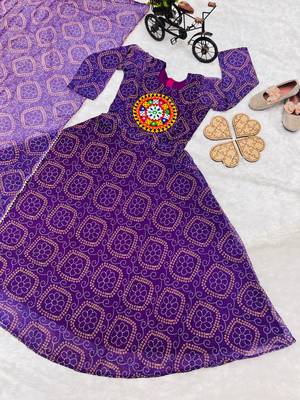 purple  heavy fox georgette gown set with digital print work - designer party wear 3