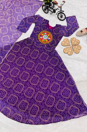purple  heavy fox georgette gown set with digital print work - designer party wear