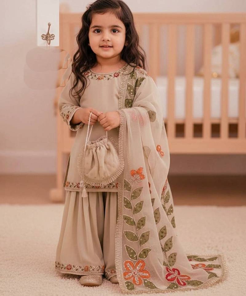 cream pure gmy silk with heavy embroidery sequence work - designer party wear