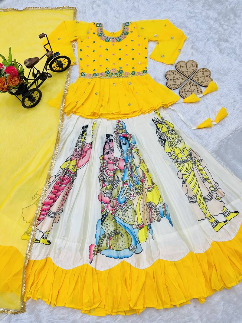 multi heavy chinon silk with digital print with embroidery work - designer party wear