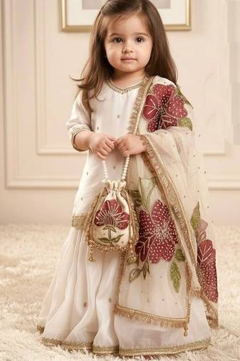 off white pure gmy silk with heavy embroidery sequence work - designer party wear