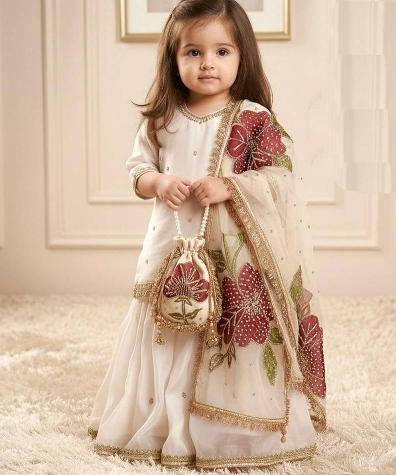 off white pure gmy silk with heavy embroidery sequence work - designer party wear