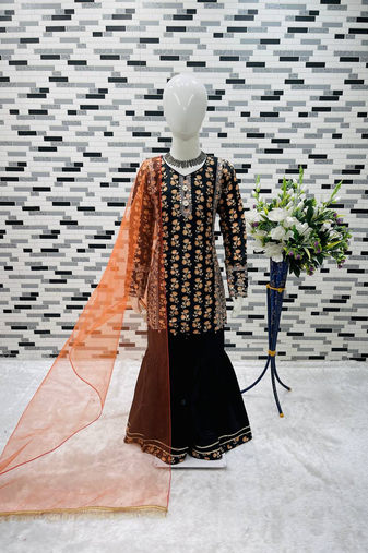 black  heavy chinon with digital print work - designer party wear
