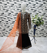 black  heavy chinon with digital print work - designer party wear