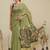 Olive floral cotton blend festive saree with blouse piece