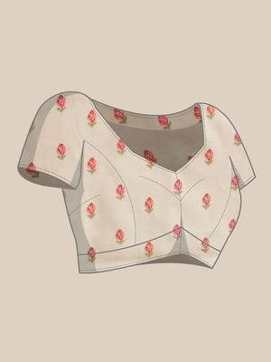 Cream ethnic motifs embroidered art silk festive saree with blouse piece 4