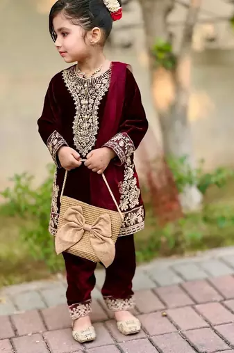 maroon heavy viscose velvet salwar suit set with heavy embroidery sequence work - designer party wear