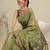 Olive floral cotton blend festive saree with blouse piece