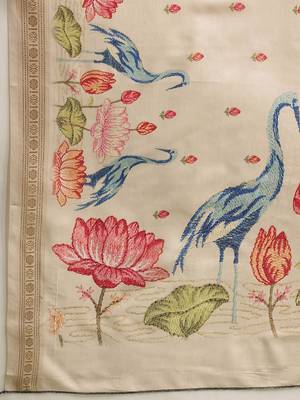 Cream ethnic motifs embroidered art silk festive saree with blouse piece 5