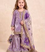 lavender pure gmy silk with heavy embroidery sequence work - designer party wear