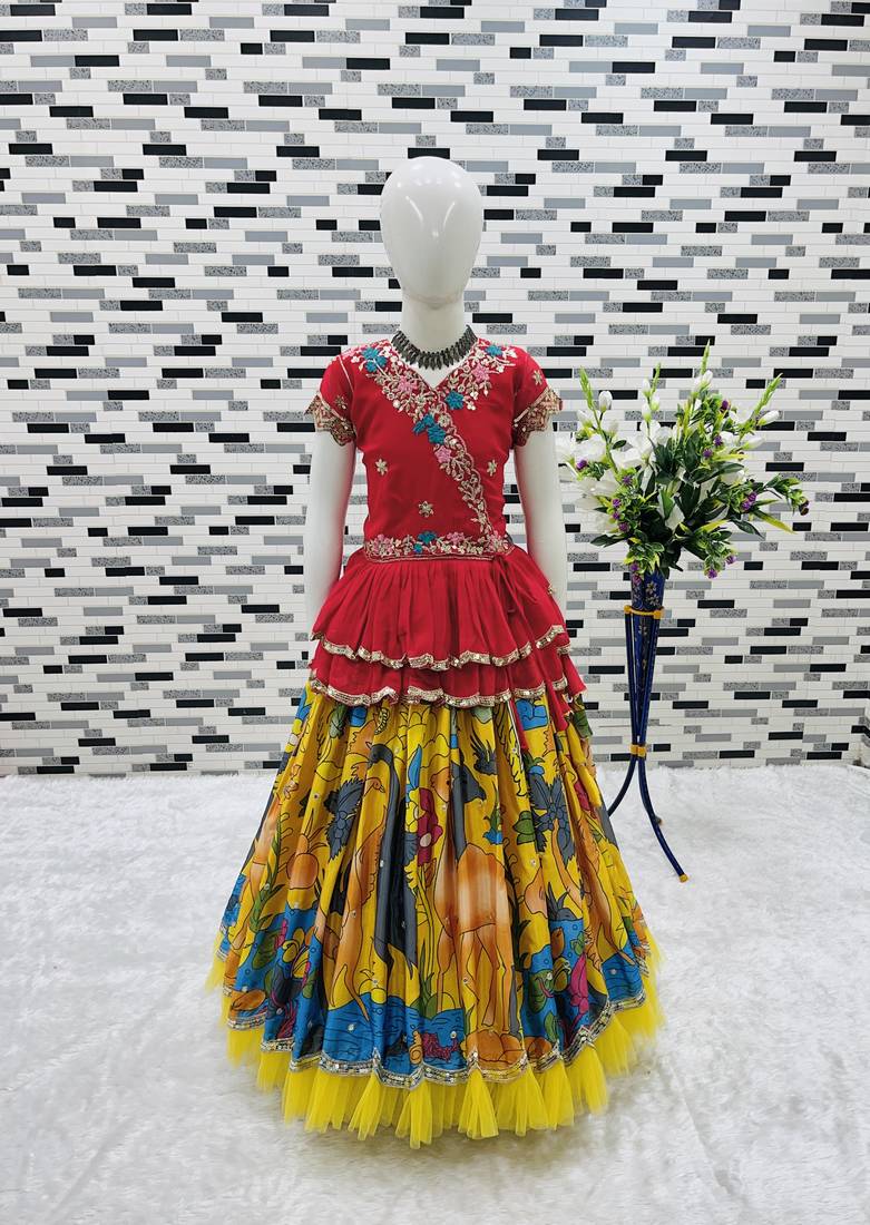 multi heavy chinon silk with digital print with embroidery work - designer party wear