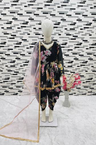 black  heavy fox georgette salwar suit set with digital print work - designer party wear