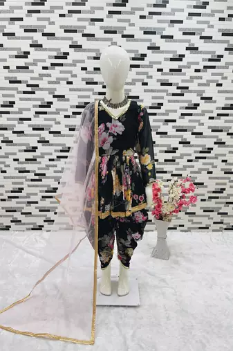 black  heavy fox georgette salwar suit set with digital print work - designer party wear