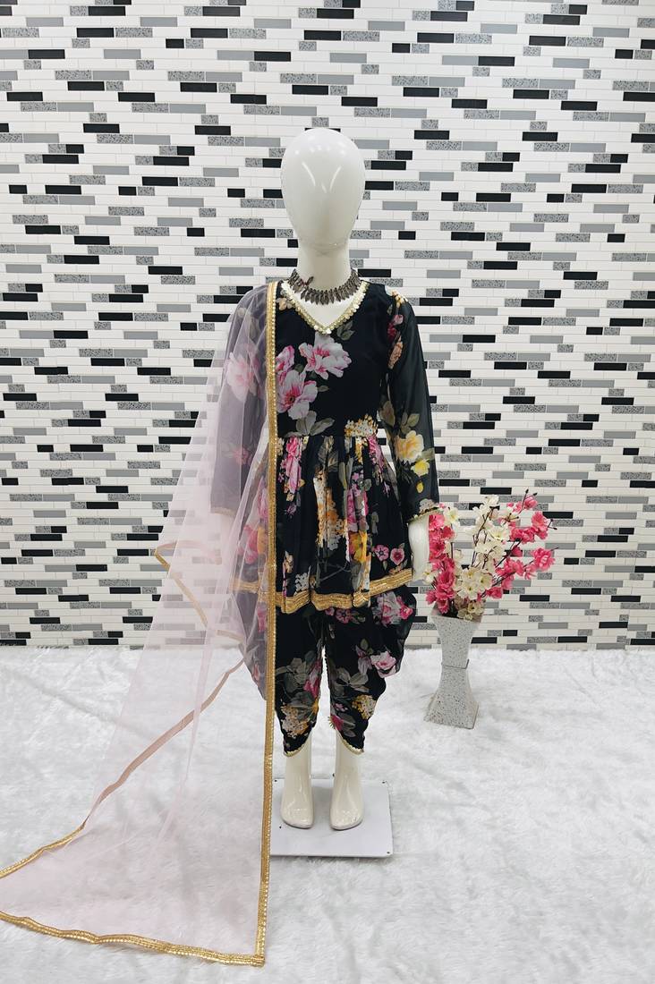 black  heavy fox georgette salwar suit set with digital print work - designer party wear