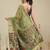 Olive floral cotton blend festive saree with blouse piece