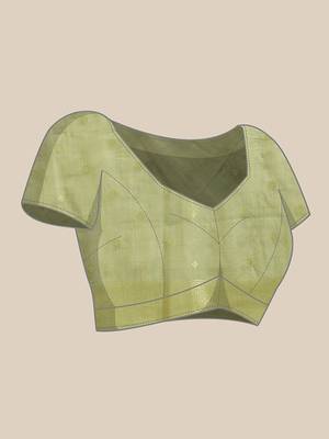 Olive floral cotton blend festive saree with blouse piece 4