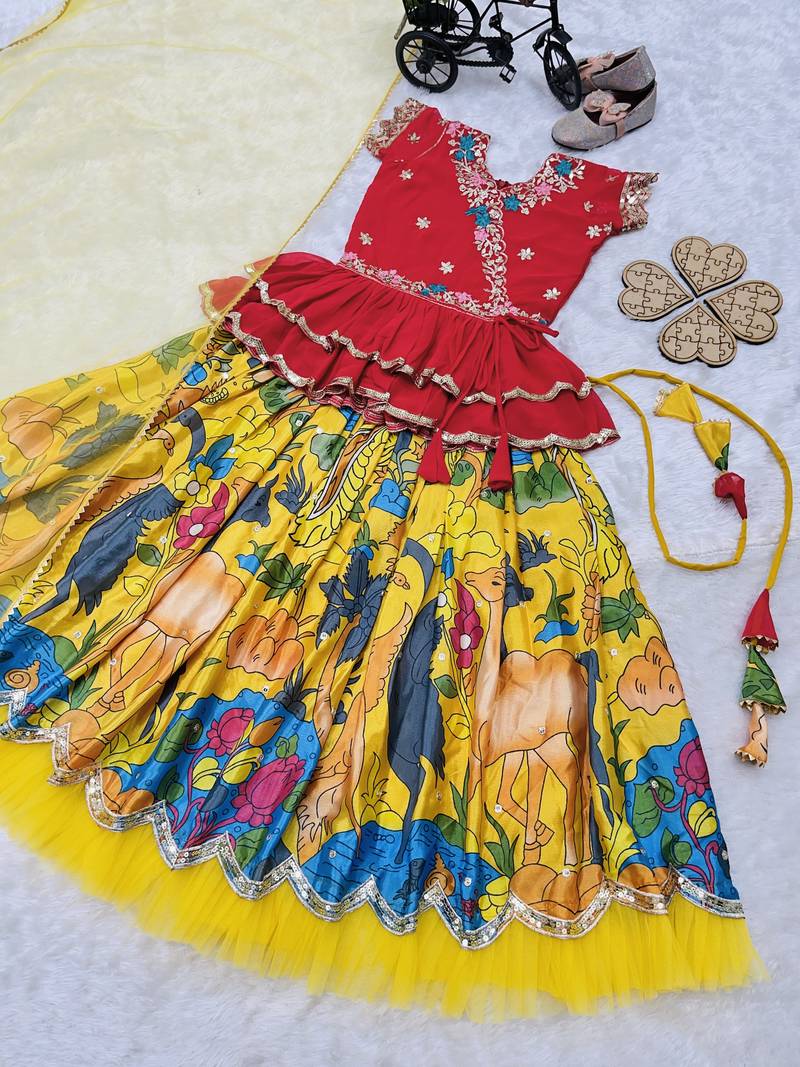 multi heavy chinon silk with digital print with embroidery work - designer party wear