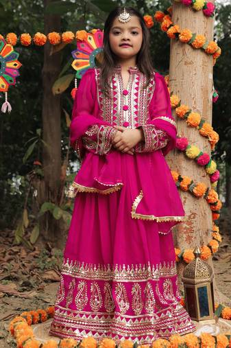 rani pink  heavy fox georgette gown set with sequence embroidery work - designer party wear