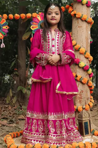 rani pink  heavy fox georgette gown set with sequence embroidery work - designer party wear