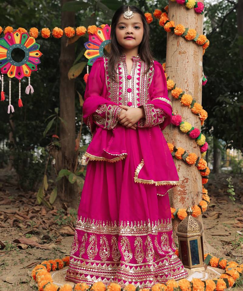 rani pink  heavy fox georgette gown set with sequence embroidery work - designer party wear