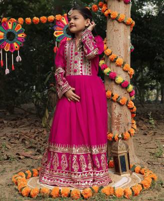 rani pink  heavy fox georgette gown set with sequence embroidery work - designer party wear 2