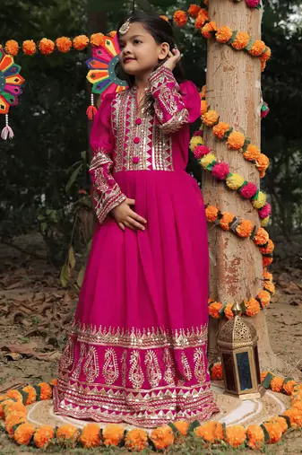 rani pink  heavy fox georgette gown set with sequence embroidery work - designer party wear