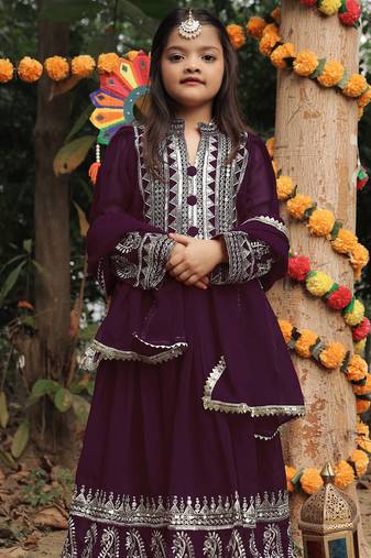 purple  heavy fox georgette gown set with sequence embroidery work - designer party wear