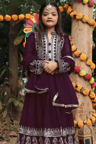 purple  heavy fox georgette gown set with sequence embroidery work - designer party wear