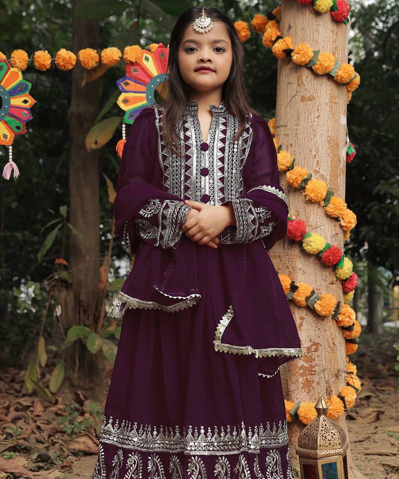 purple  heavy fox georgette gown set with sequence embroidery work - designer party wear