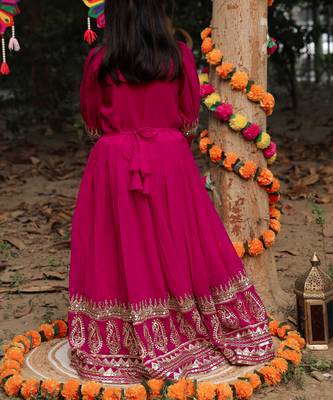 rani pink  heavy fox georgette gown set with sequence embroidery work - designer party wear 3