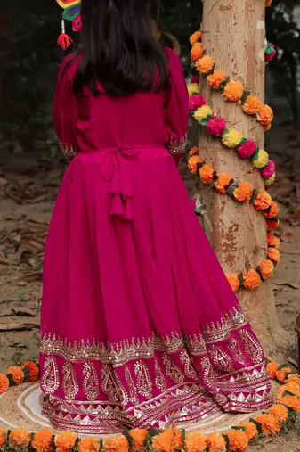 rani pink  heavy fox georgette gown set with sequence embroidery work - designer party wear