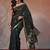 Green floral cotton blend festive saree with blouse piece
