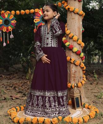 purple  heavy fox georgette gown set with sequence embroidery work - designer party wear 2