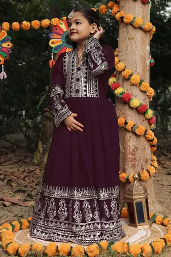 purple  heavy fox georgette gown set with sequence embroidery work - designer party wear